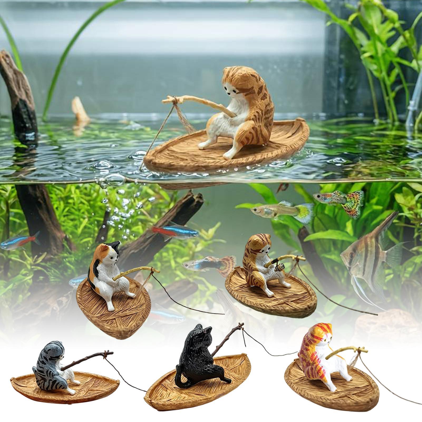 Aquarium Marineland - クリエイティブな猫釣り船水槽飾り高品質樹脂製耐久性のある水槽庭園ホームオフィス造園屋外装飾