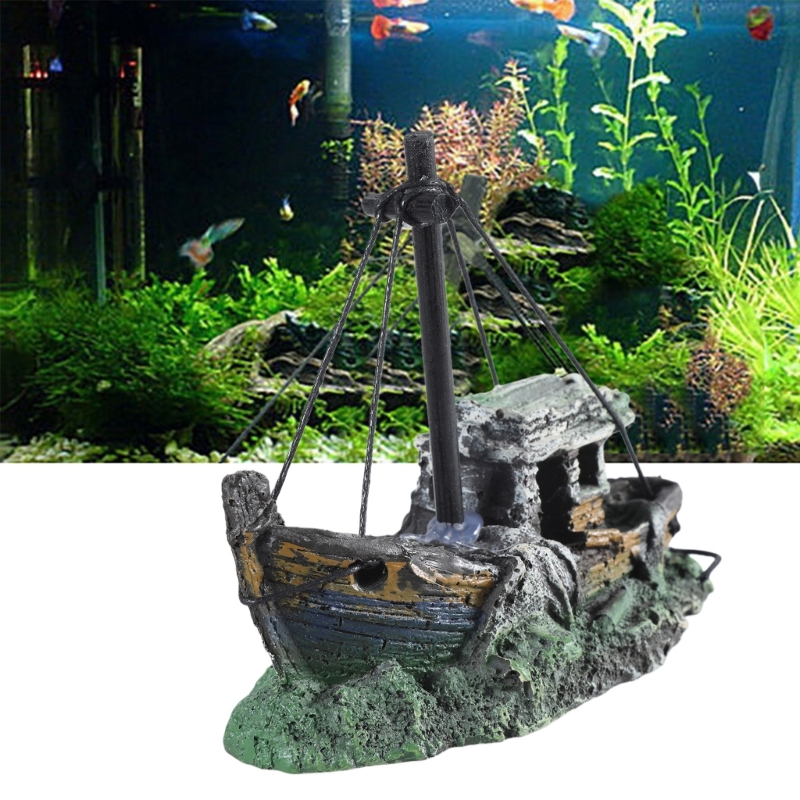 Aquarium Marineland - 水族館沈没船装飾樹脂水槽装飾品隠れ家仙人 12.5*6*10 センチメートルミニレトロボート彫像