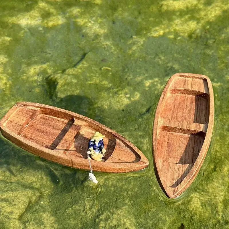 Aquarium Marineland - 手作り木製ボートミニフローティングボートモデル漁師猫漁船水槽池の装飾水族館アクセサリー