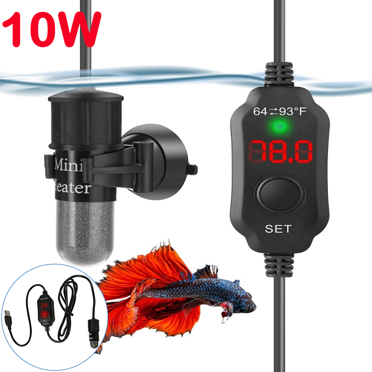 Marine Aquarium Mini - 10W 調整可能な水族館ヒーターロッド 18-34 ° C ミニ