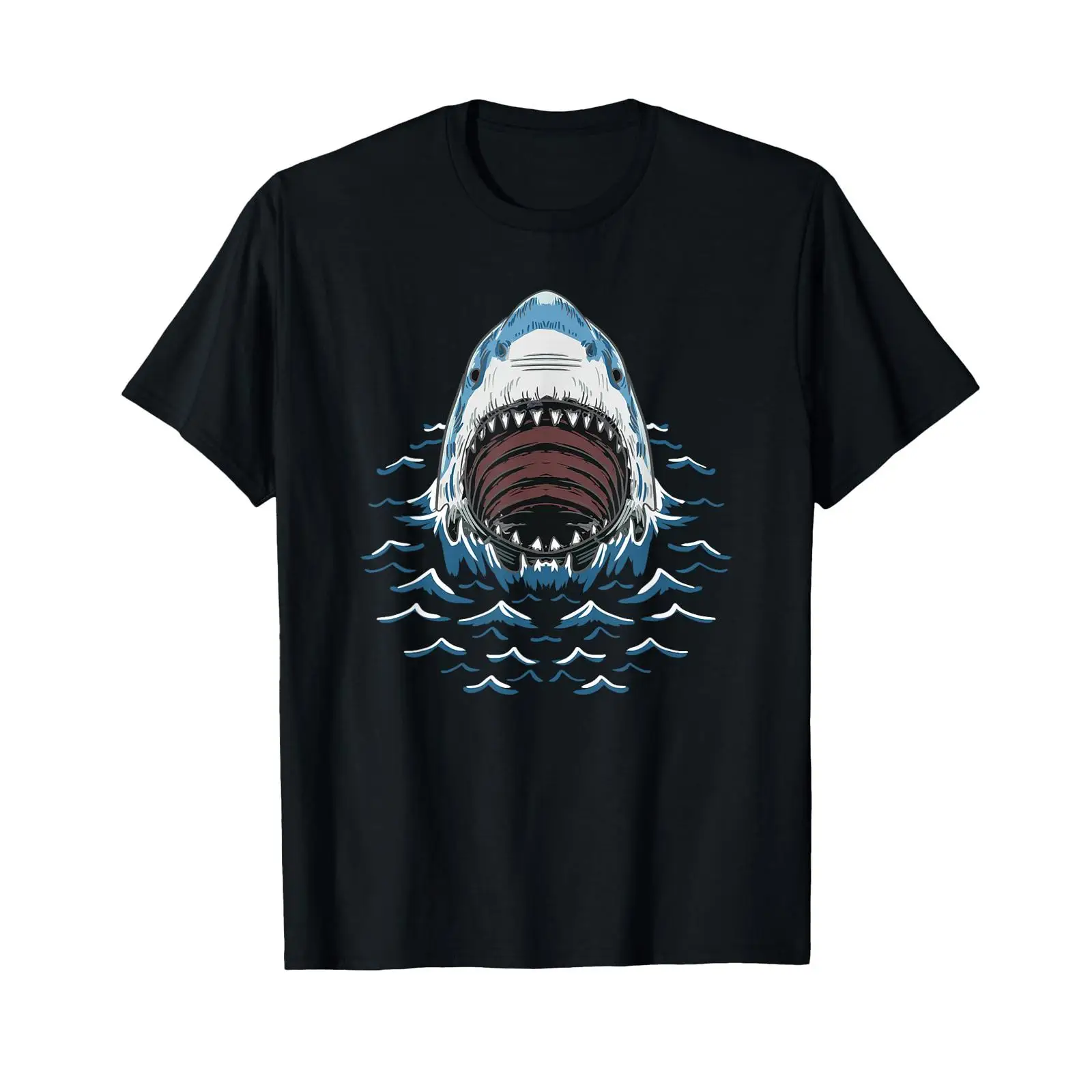 Marine Zoo - サメの口ハロウィンクールな魚海洋動物動物園愛好家 Tシャツヴィンテージウォッシュドソフトストリートウェアオムファッションカジュアル通気性