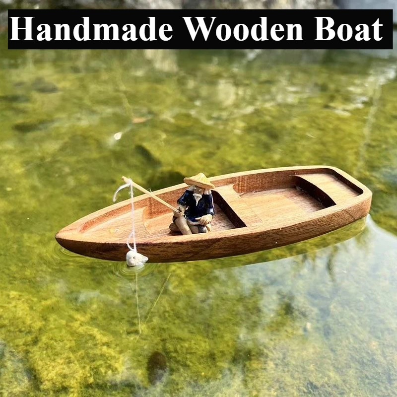 手作り木製ボートミニフローティングボートモデル漁師猫漁船水槽 - Aquarium Marineland のレビューと価格