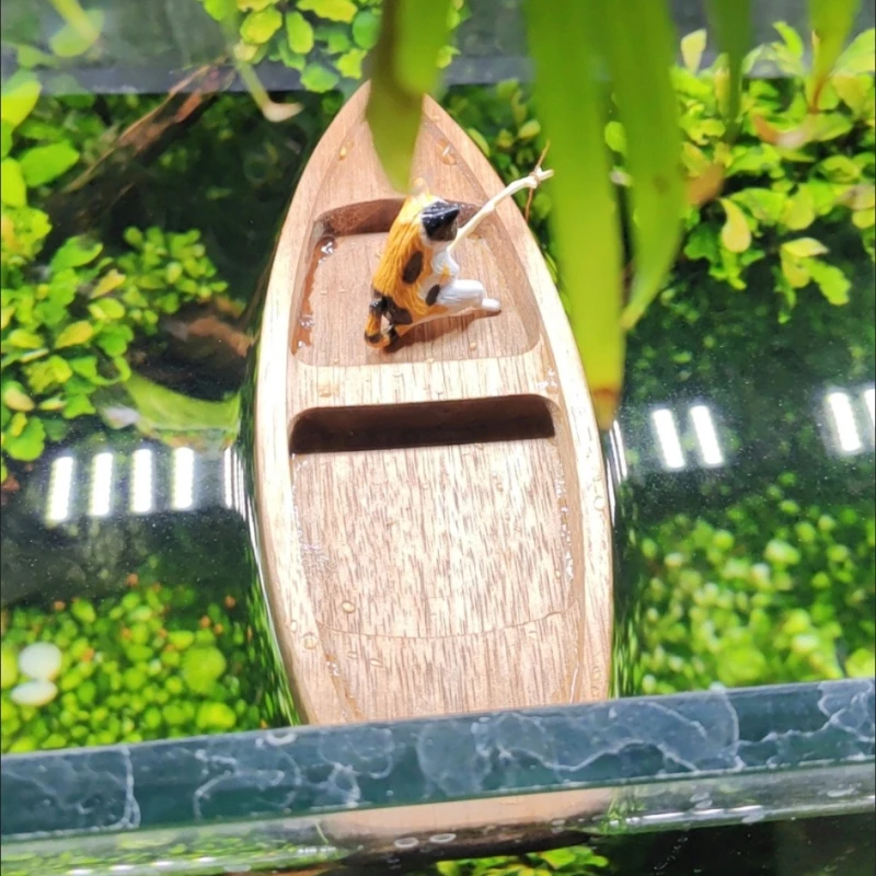 手作り木製ボートミニフローティングボートモデル漁師猫漁船水槽 - Aquarium Marineland のレビューと価格
