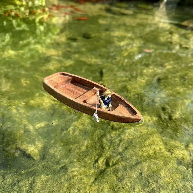 手作り木製ボートミニフローティングボートモデル漁師猫漁船水槽 - Aquarium Marineland のレビューと価格
