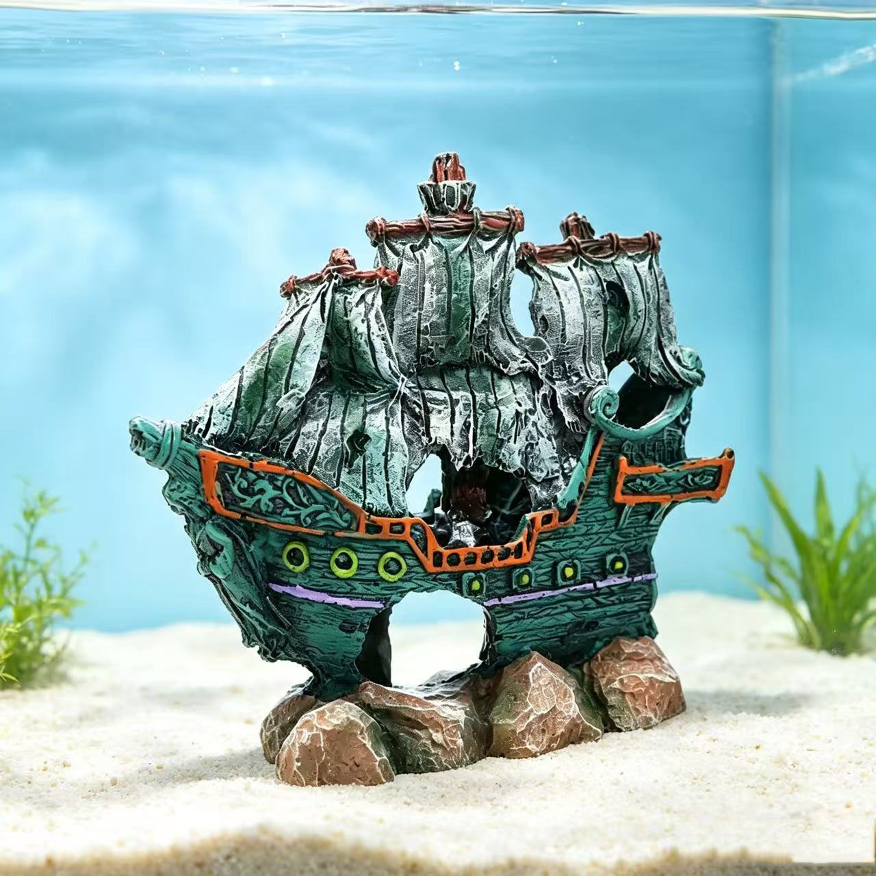 水槽用装飾品、レジン製沈没船オーナメント、水槽アクセサリー、 - Aquarium Marineland のレビューと価格
